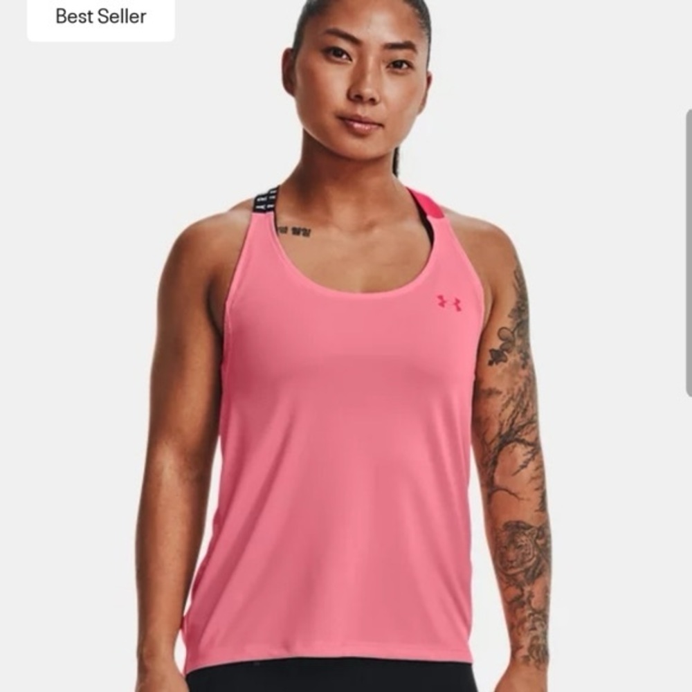 Under Armour HeatGear® Armour Wordmark Double Strap pinkt tank -- size L
